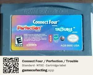 Connect Four / Perfection / Trouble Game Boy Advance, NTSC cartridge label