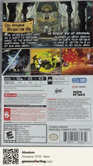 Absolum Nintendo Switch, NTSC box back