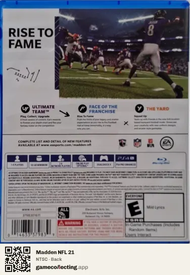Madden NFL 21 PlayStation 4, NTSC box back