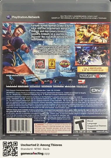 Uncharted 2: Among Thieves PlayStation 3, NTSC box back