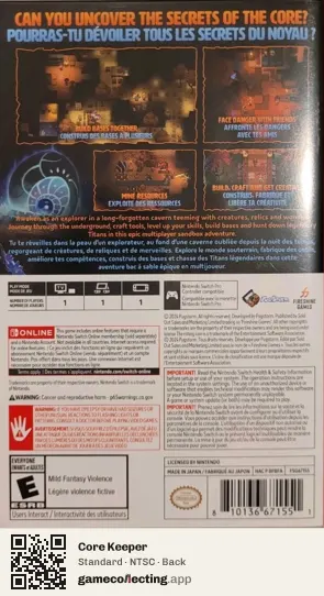 Core Keeper Nintendo Switch, NTSC box back