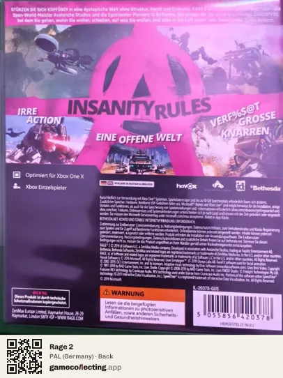 Rage 2 Xbox One, Germany box back