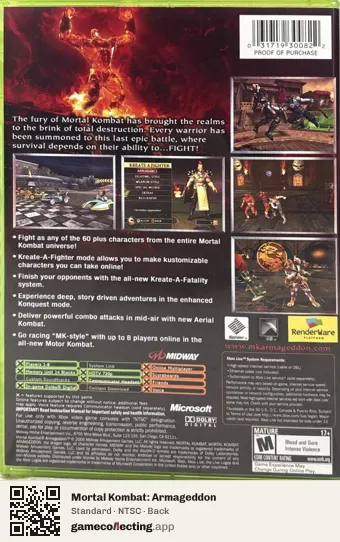 Mortal Kombat: Armageddon Xbox, NTSC box back