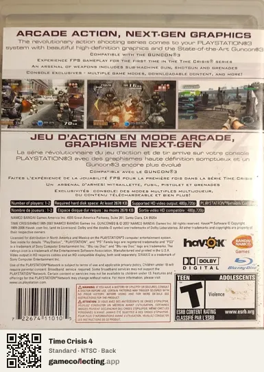 Time Crisis 4 PlayStation 3, NTSC box back