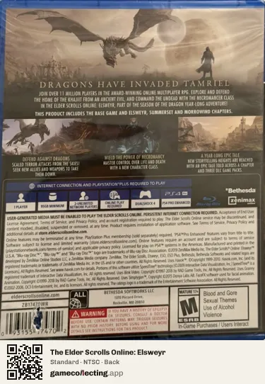 The Elder Scrolls Online: Elsweyr PlayStation 4, NTSC box back