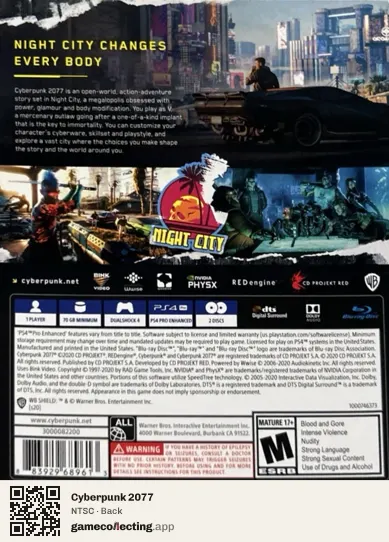 Cyberpunk 2077 PlayStation 4, NTSC box back