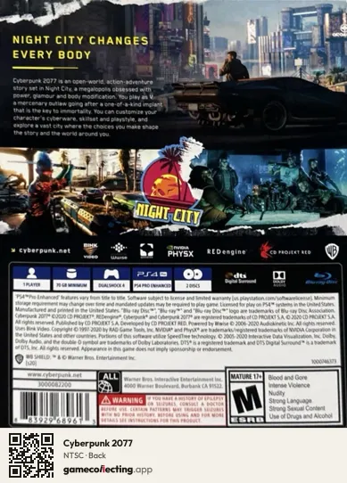 Cyberpunk 2077 PlayStation 4, NTSC box back