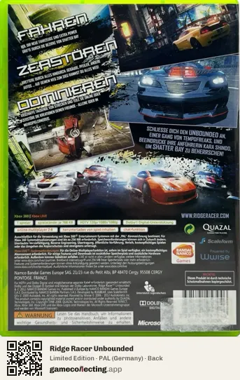 Ridge Racer Unbounded Xbox 360, Germany box back