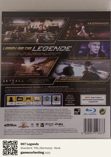 007 Legends PlayStation 3, Germany box back
