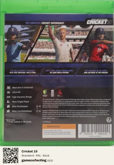 Cricket 19 Xbox One, PAL box back