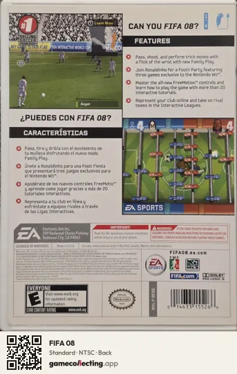 FIFA 08 Nintendo Wii, NTSC box back