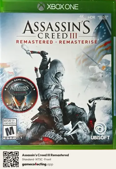 Assassin's Creed III Remastered Xbox One, NTSC box front