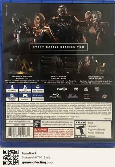 Injustice 2 PlayStation 4, NTSC box back