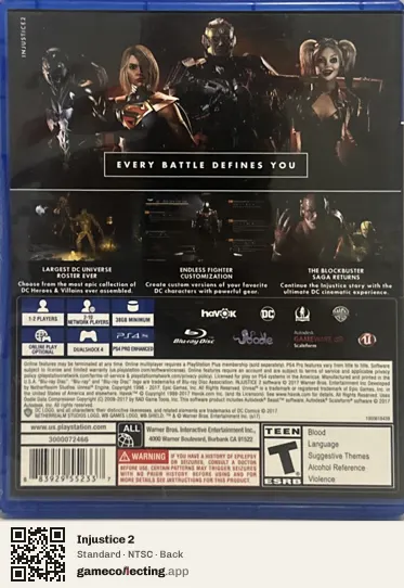 Injustice 2 PlayStation 4, NTSC box back