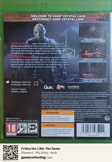 Friday the 13th: The Game Xbox One, Italy box back