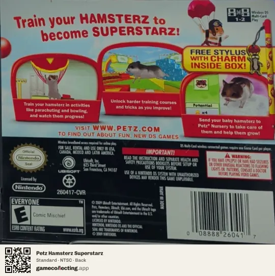 Petz Hamsterz Superstarz Nintendo DS, NTSC box back