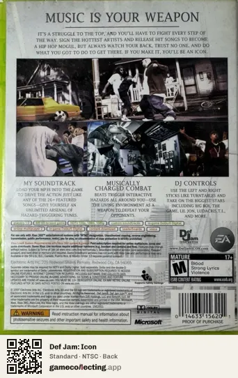 Def Jam: Icon Xbox 360, NTSC box back
