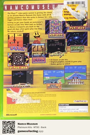 Namco Museum Xbox, NTSC box back