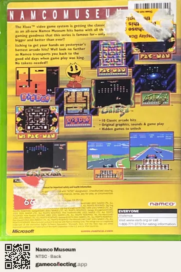 Namco Museum Xbox, NTSC box back
