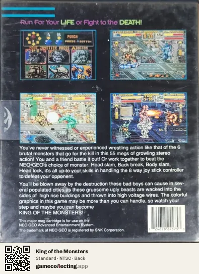 King of the Monsters Neo Geo AES, NTSC box back