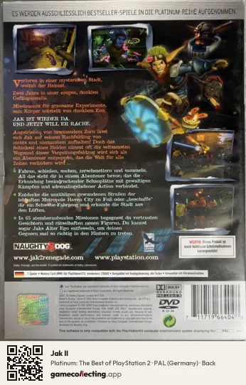 Jak II PlayStation 2, Germany box back
