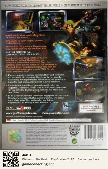 Jak II PlayStation 2, Germany box back