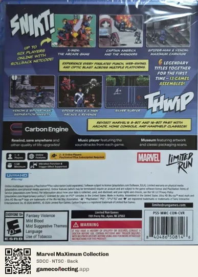 Marvel MaXimum Collection PlayStation 5, NTSC box back