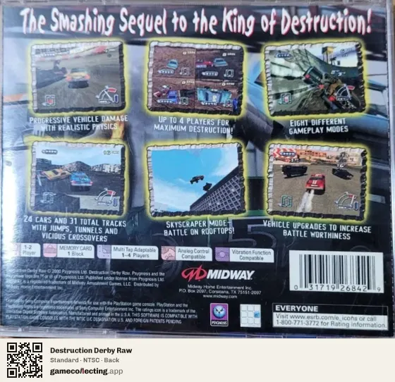 Destruction Derby Raw PlayStation, NTSC box back