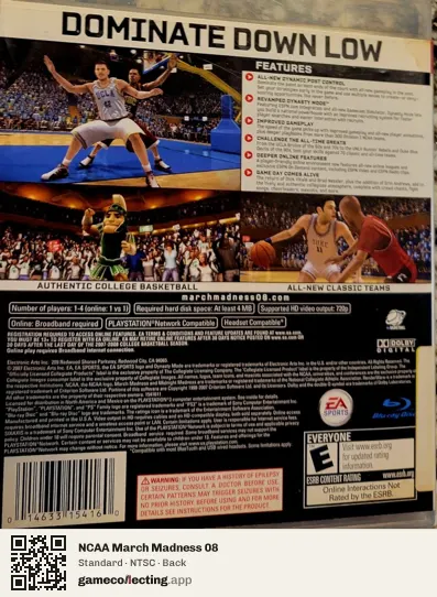 NCAA March Madness 08 PlayStation 3, NTSC box back