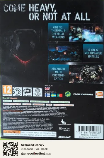 Armored Core V Xbox 360, PAL box back