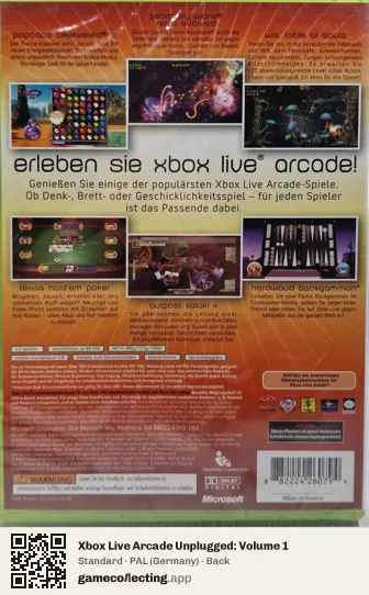 Xbox Live Arcade Unplugged: Volume 1 Xbox 360, Germany box back
