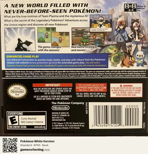 Pokémon White Version Nintendo DS, NTSC box back