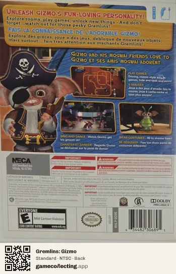 Gremlins: Gizmo Nintendo Wii, NTSC box back