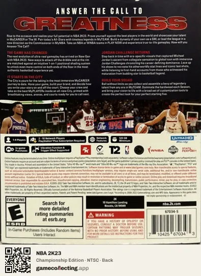NBA 2K23 PlayStation 5, NTSC box back