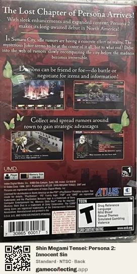 Shin Megami Tensei: Persona 2: Innocent Sin PlayStation Portable, NTSC box back