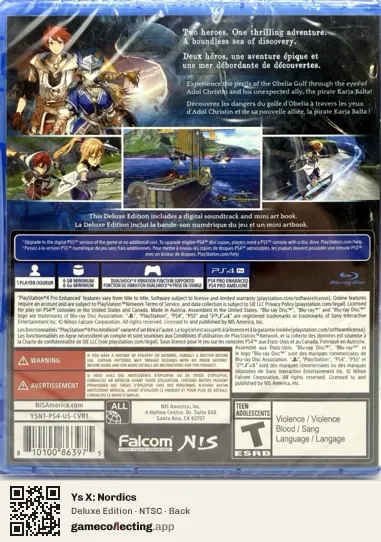 Ys X: Nordics PlayStation 4, NTSC box back