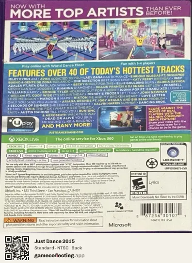 Just Dance 2015 Xbox 360, NTSC box back