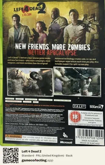 Left 4 Dead 2 Xbox 360, United Kingdom box back