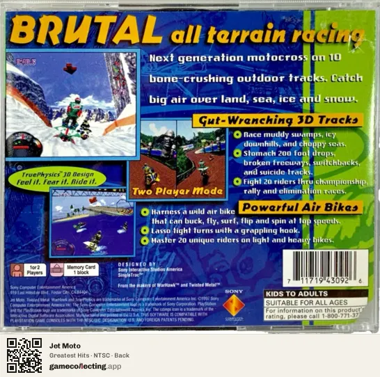 Jet Moto PlayStation, NTSC box back