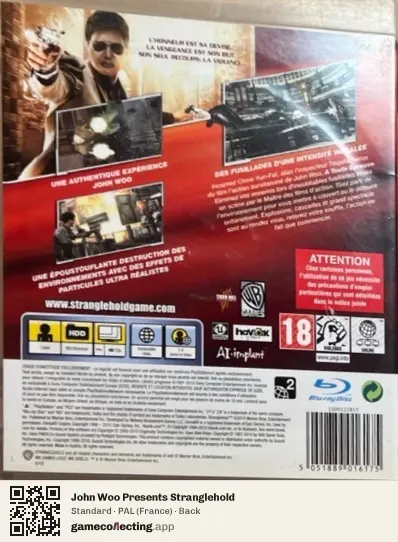 John Woo Presents Stranglehold PlayStation 3, France box back