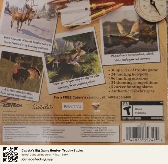 Cabela's Big Game Hunter: Trophy Bucks Computer, NTSC box back