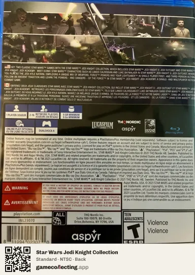 Star Wars Jedi Knight Collection PlayStation 4, NTSC box back