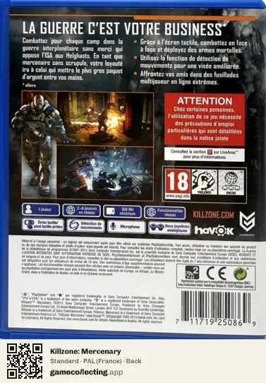Killzone: Mercenary PlayStation Vita, France box back