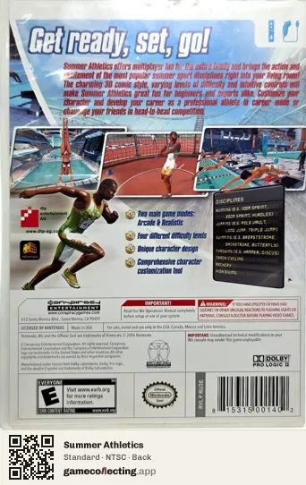 Summer Athletics Nintendo Wii, NTSC box back
