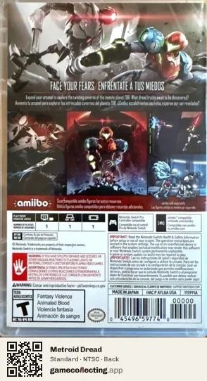 Metroid Dread Nintendo Switch, NTSC box back