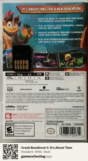 Crash Bandicoot 4: It's About Time Nintendo Switch, NTSC box back