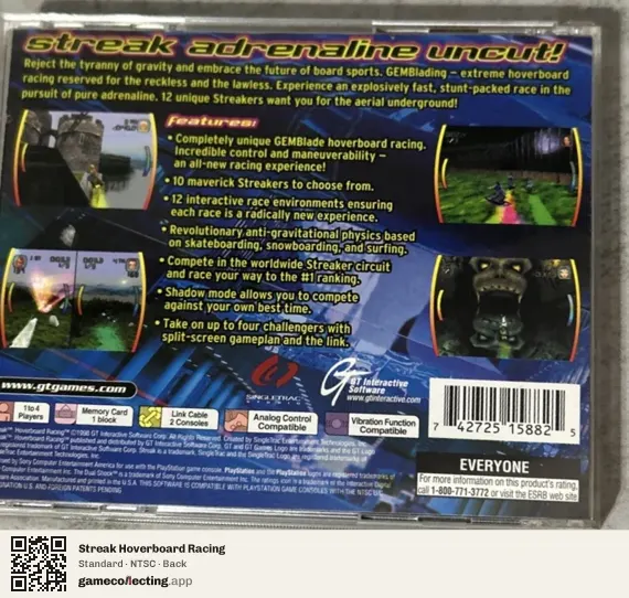 Streak Hoverboard Racing PlayStation, NTSC box back