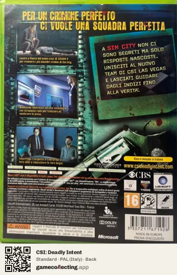 CSI: Deadly Intent Xbox 360, Italy box back