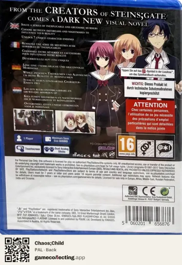Chaos;Child PlayStation Vita, PAL box back