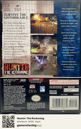 Hunter: The Reckoning Nintendo GameCube, NTSC box back